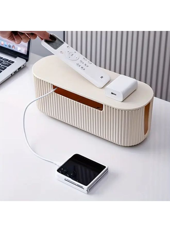 White Expandable Desktop And Drawer Organizer With Cable Management Storage Box - Image 1