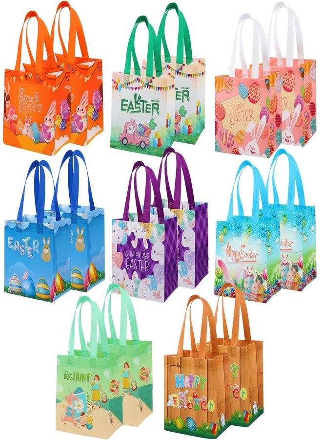 DECEED 16Pcs Easter Hunt Bags Easter Bag with Handle Bunny Egg Tote Bags for Gifts Wrapping Egg Hunt Game Party Supplies - Image 1