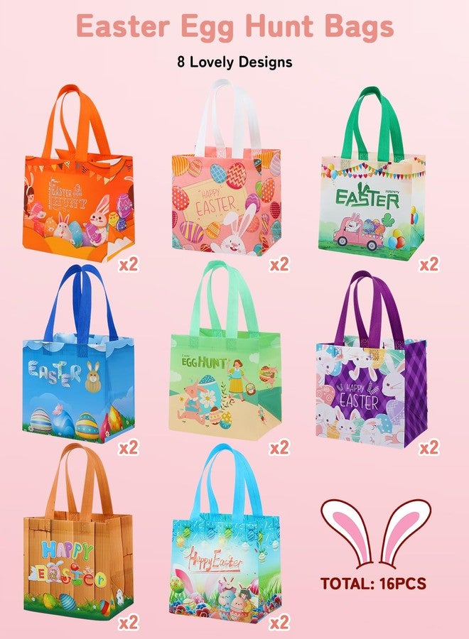 DECEED 16Pcs Easter Hunt Bags Easter Bag with Handle Bunny Egg Tote Bags for Gifts Wrapping Egg Hunt Game Party Supplies - Image 2