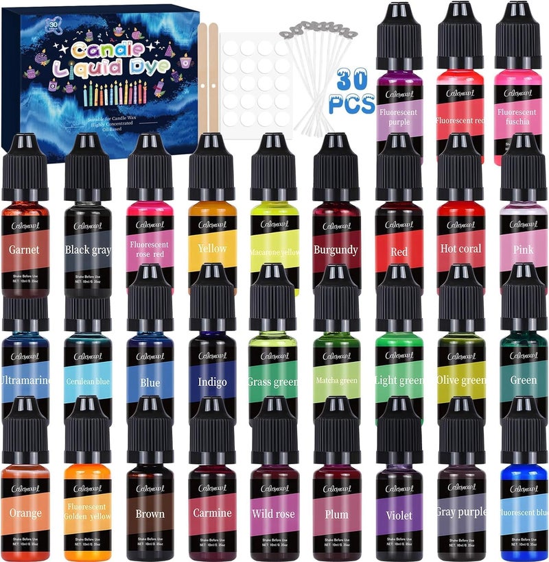 LEROKAS Candle Wax Color Set, 30 Colors Candle Color for Candle Making, Candle Wax High Concentrated Liquid Candle Colors for Beeswax, Gel Wax, Soy Wax, Paraffin Wax - 10ml Each - Image 1