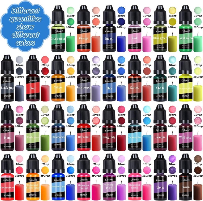 LEROKAS Candle Wax Color Set, 30 Colors Candle Color for Candle Making, Candle Wax High Concentrated Liquid Candle Colors for Beeswax, Gel Wax, Soy Wax, Paraffin Wax - 10ml Each - Image 2