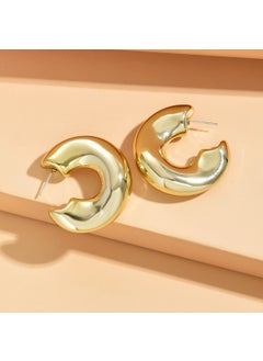 Fashionable Minimalist Luxury C-Shaped Large Hoop Earrings with Polka Dots Irregular Womens Elegant Delicate Ear Jewelry Gold