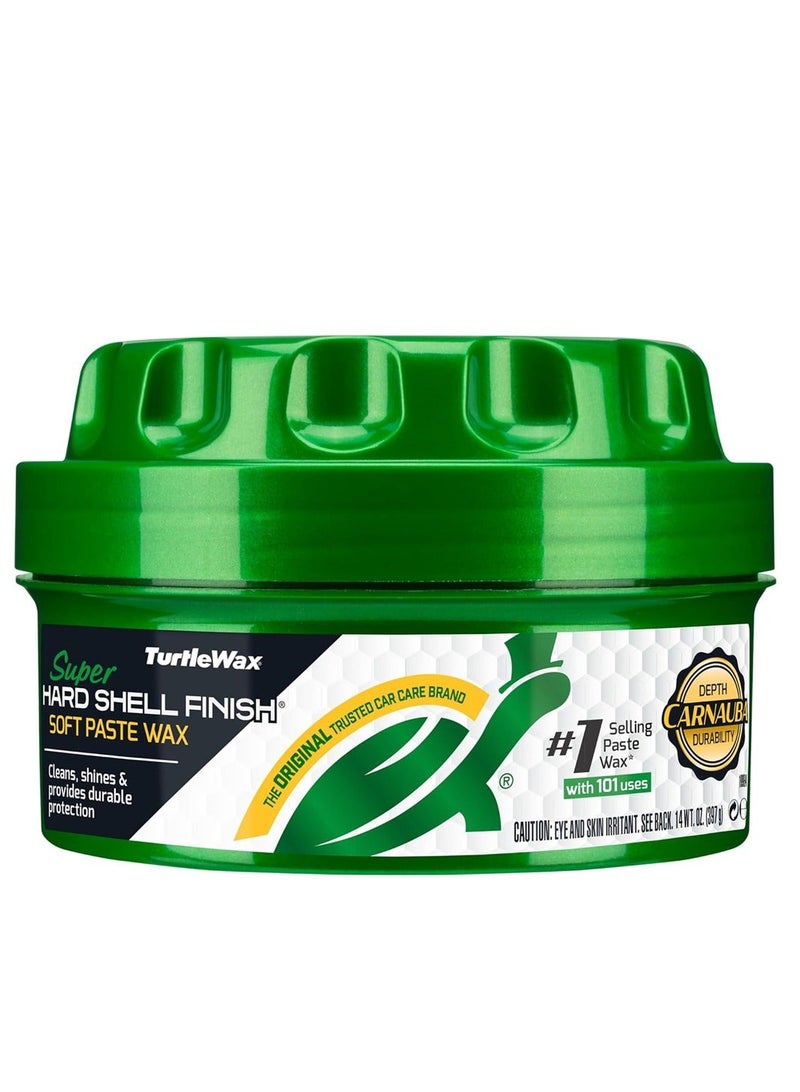 TurtleWax Carnauba Car Wax Paste 397g Hard Shell Finish Soft Paste Wax for Car Polish Scratch Removal Shine Protection Water Repellent Gloss Enhancer Paint Sealant Applicator Sponge Microfiber Cloth Included for All Vehicle Paint Care Long Lasting Shield - Image 1