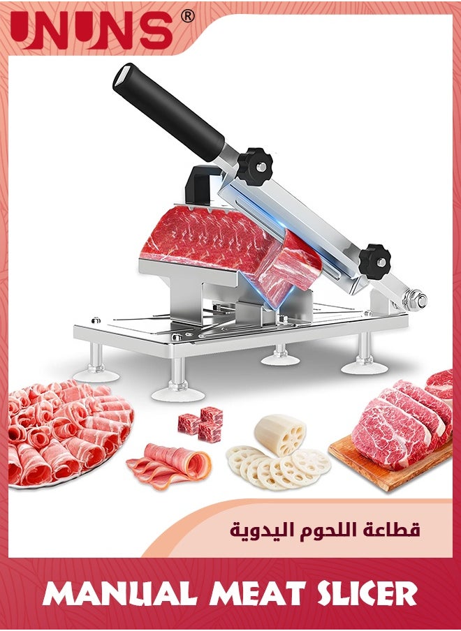 UNUNS Manual Meat Slicer,Upgraded Stainless Steel Meat Cleavers,Adjustable Thickness Meat Slicer For Home,BBQ Vegetable Slicer Machine for Cooking Lamb,Beef,Bread,Silver  - Image 1