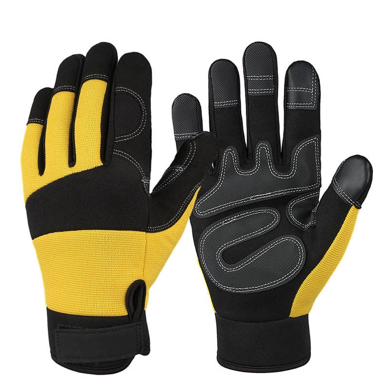 Foreign trade touch screen gardening garden gloves puncture-resistant wear-resistant outdoor camping protective cowhide work welder labor protection gloves 9022 yellow 