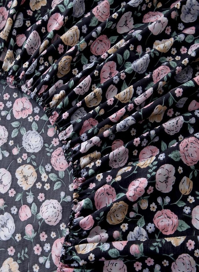 NATURETY Bedding Fitted Sheet with Deep Pocket,Colorful Floral Printed Fabric Bed Sheets(Black Flower,Twin) - Image 4