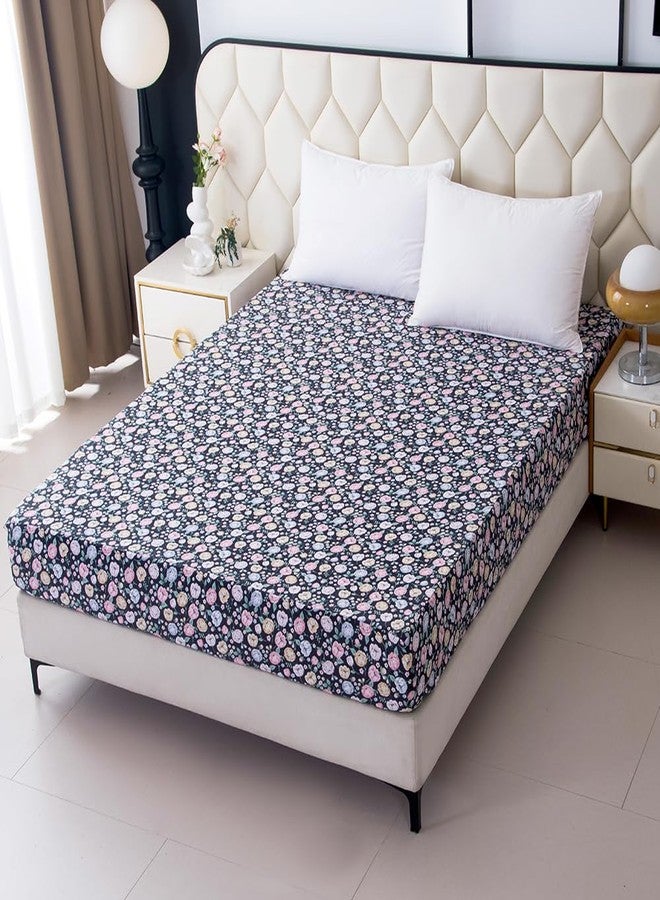 NATURETY Bedding Fitted Sheet with Deep Pocket,Colorful Floral Printed Fabric Bed Sheets(Black Flower,Twin) - Image 1