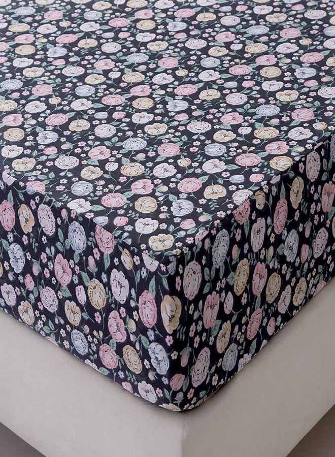 NATURETY Bedding Fitted Sheet with Deep Pocket,Colorful Floral Printed Fabric Bed Sheets(Black Flower,Twin) - Image 2