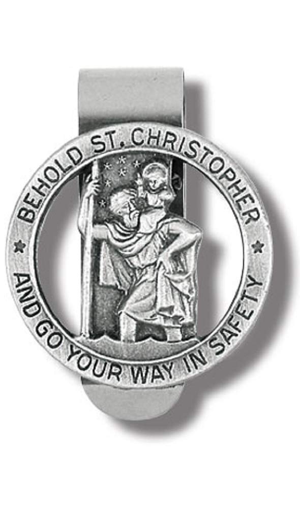 WJ Hirten hwojjha Round Saint St Christopher Go Your Way in Saftey Proctection Visor Clip, 1 3/8 Inch (Dia) (Pewter) - Image 1