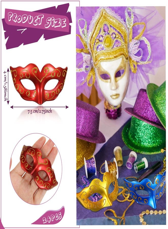 Vinsot 24 Pcs Colorful Mini Masks Masquerade Small Mardi Gras Mask Cake Toppers Decorative Venetian Centerpiece for Cupcake Carnival Decor - Image 2