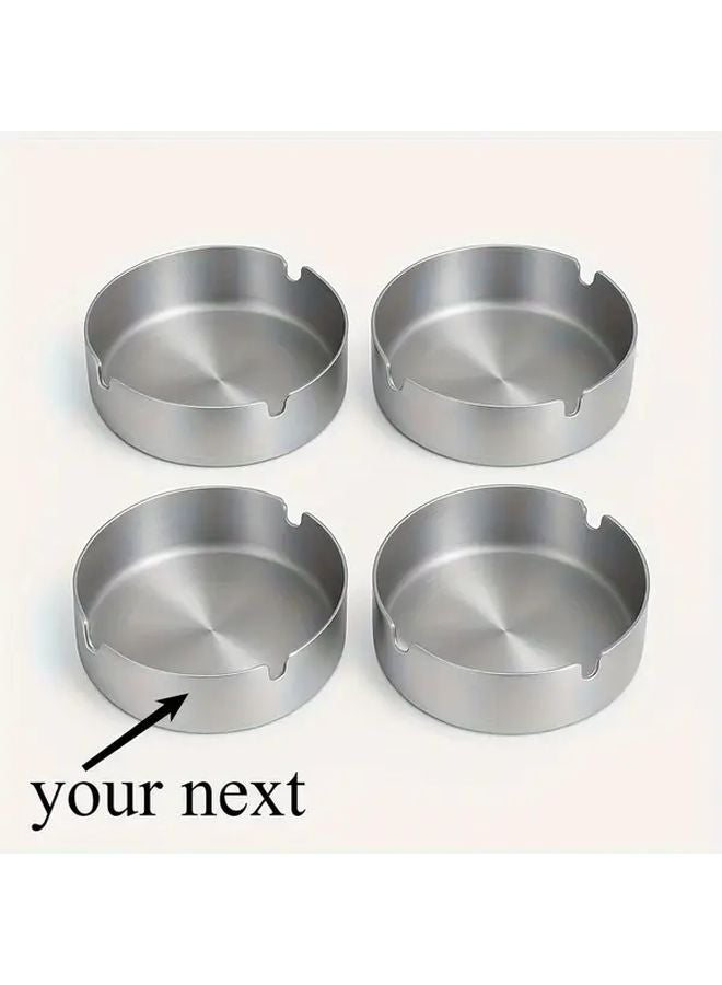 4 Silvery Minimalist Stainless Steel Ashtray 3 Slot Windproof Heat Resistant Indoor Outdoor - Image 2
