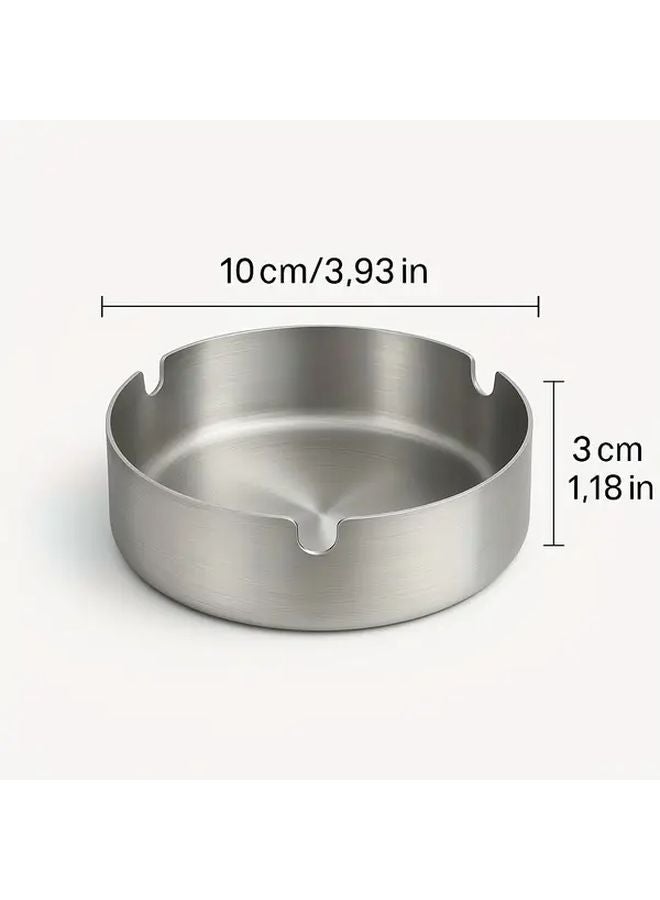 4 Silvery Minimalist Stainless Steel Ashtray 3 Slot Windproof Heat Resistant Indoor Outdoor - Image 4