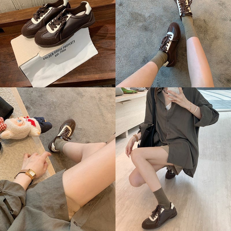 Women's Leather Lace-up Low Top Sneakers - Image 3