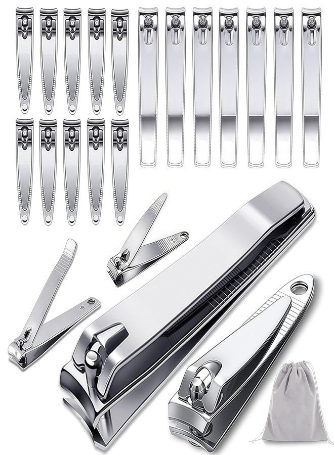 Keeshibao 20-Pack Stainless Steel Fingernail & Toenail Nail Clippers Bulk Set - 12 Small + 8 Medium Size with Storage Pouch, Manicure Kit for Men/Women Travel, Gifts, Homeless Care Supplies - Image 1