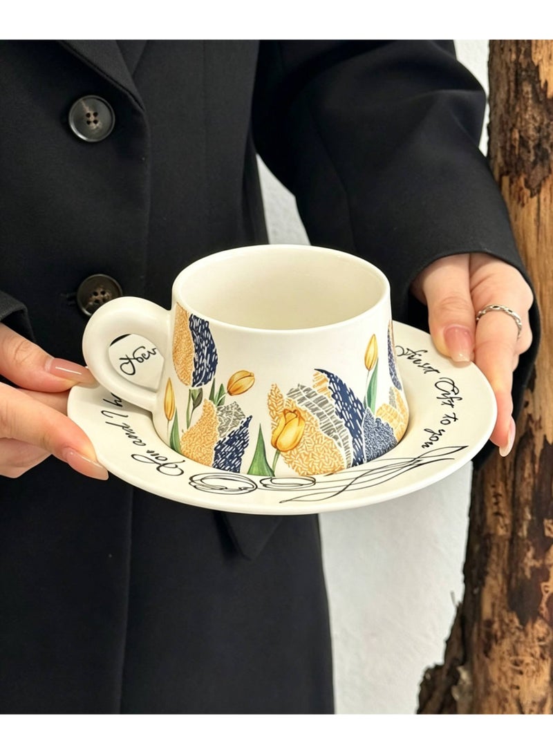 Retro Ceramic Coffee Cup and Saucer Gift Set, 280ml Large Capacity Coffee Cup Set with Gift Box, Elegant Floral Hand-Painted Design, Perfect for Coffee, Tea and Espresso Lovers, Best Gift for Family, Friends, Ramadan, Eid, Housewarmings, Birthday and Any Other Occasions - Image 2