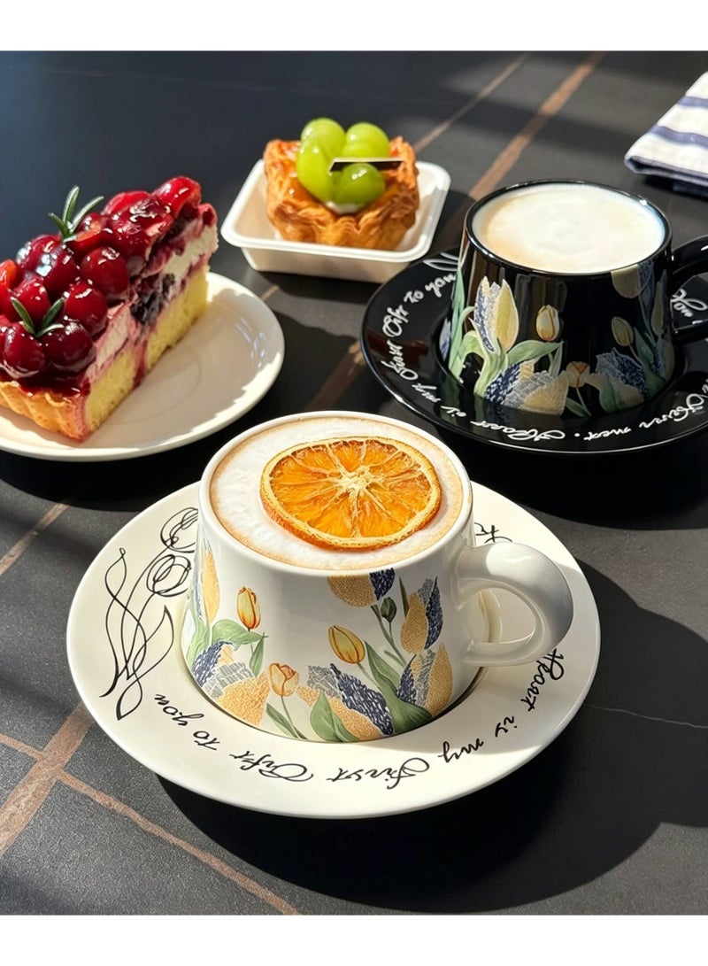 Retro Ceramic Coffee Cup and Saucer Gift Set, 280ml Large Capacity Coffee Cup Set with Gift Box, Elegant Floral Hand-Painted Design, Perfect for Coffee, Tea and Espresso Lovers, Best Gift for Family, Friends, Ramadan, Eid, Housewarmings, Birthday and Any Other Occasions - Image 4