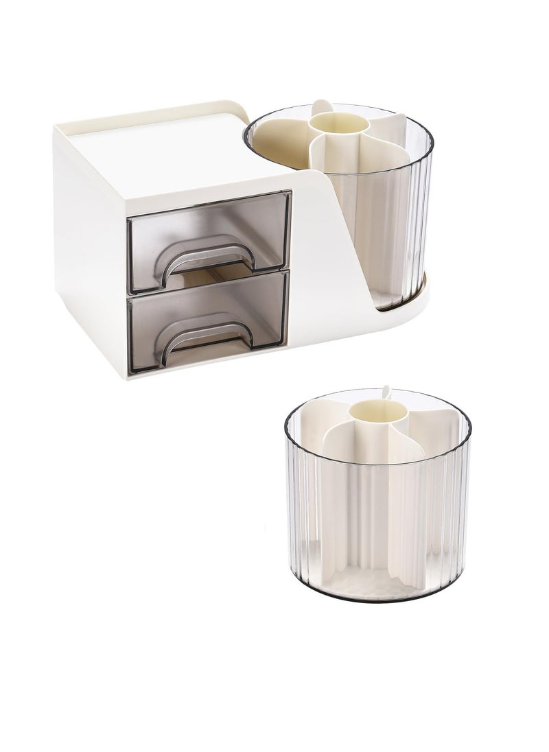 Excefore "Desk Organizer with 2 Drawer, 360° Rotating Pencil Pen Holder for Desk, Desk Organizers and Accessories with 4 Compartments + Drawer for Office Home Art Supplies, White "  - Image 1