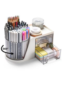 Excefore "Desk Organizer with 2 Drawer, 360° Rotating Pencil Pen Holder for Desk, Desk Organizers and Accessories with 4 Compartments + Drawer for Office Home Art Supplies, White "  - Image 3