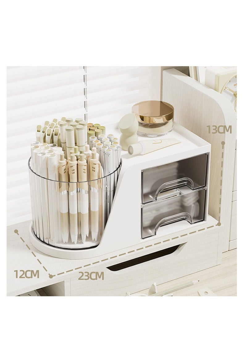 Excefore "Desk Organizer with 2 Drawer, 360° Rotating Pencil Pen Holder for Desk, Desk Organizers and Accessories with 4 Compartments + Drawer for Office Home Art Supplies, White "  - Image 5