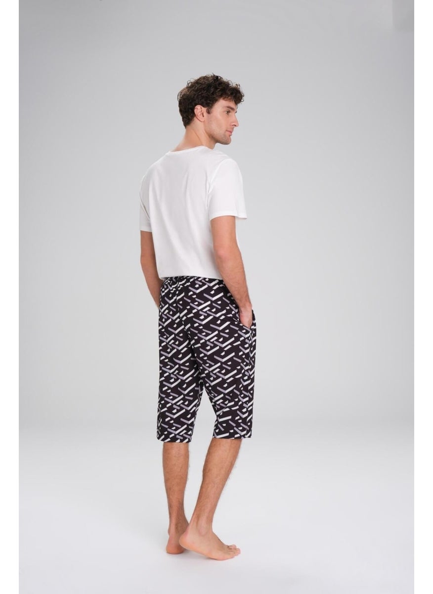 Black Long Men's Pool and Sea Shorts with Hasema Pattern 24-17