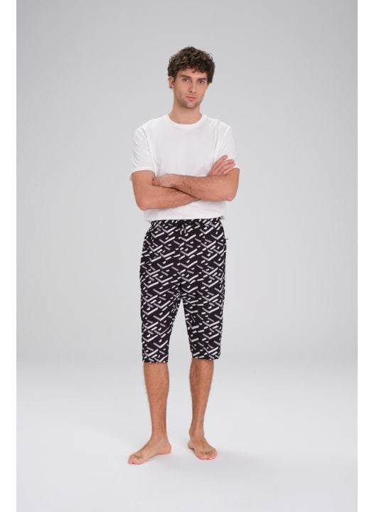 Black Long Men's Pool and Sea Shorts with Hasema Pattern 24-17