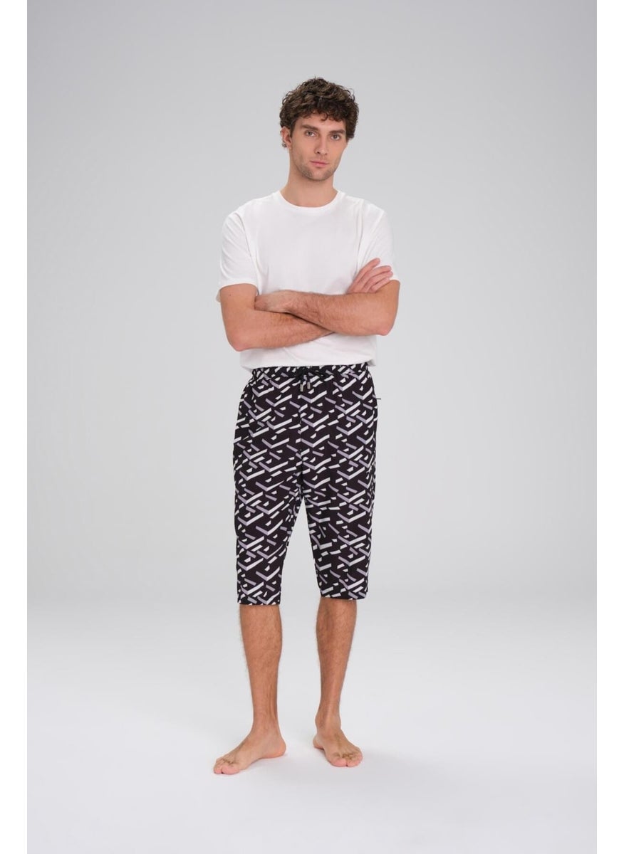 Black Long Men's Pool and Sea Shorts with Hasema Pattern 24-17