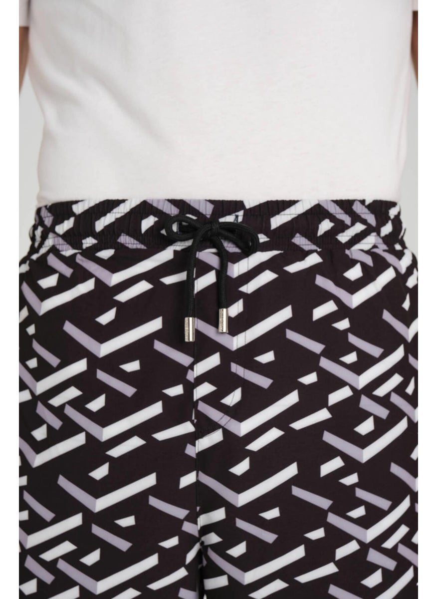 Black Long Men's Pool and Sea Shorts with Hasema Pattern 24-17