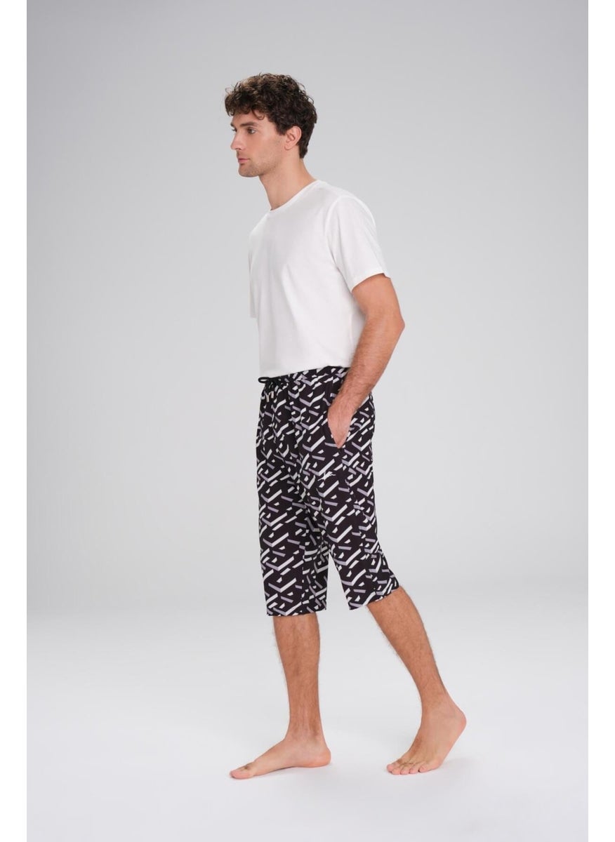 Black Long Men's Pool and Sea Shorts with Hasema Pattern 24-17
