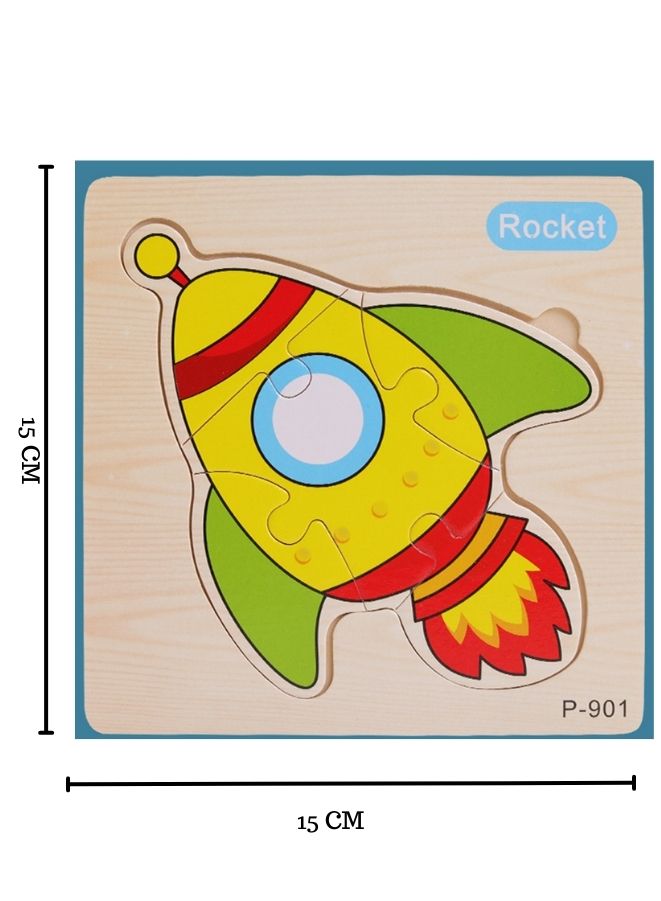 Jigsaw 3D Wooden Puzzle Toys Cartoon Cards Intelligence Early Learning Toy for Children Vehicle set Rocket - Image 2