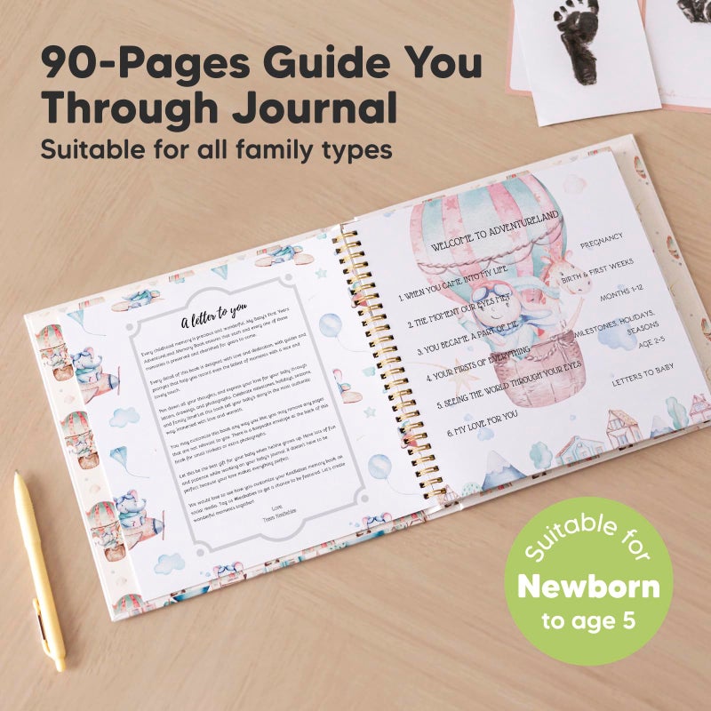 KeaBabies First 5 Years Baby Memory Book Girl, Boy - 90 Pages Hardcover First Year Milestone Keepsake Book, Newborn Scrapbook for New Parents, Minimalist Photo Album Journal, Gift for Baby Shower(AdventureLand) - Image 2