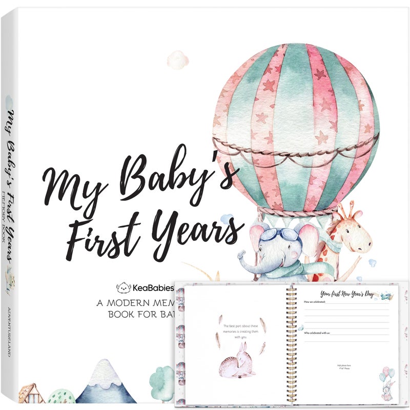 KeaBabies First 5 Years Baby Memory Book Girl, Boy - 90 Pages Hardcover First Year Milestone Keepsake Book, Newborn Scrapbook for New Parents, Minimalist Photo Album Journal, Gift for Baby Shower(AdventureLand) - Image 1