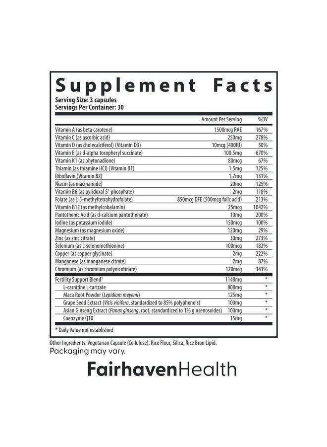 fairhaven health مكملات فيرتيلايد للرجال من فيرهافن هيلث لدعم الخصوبة | دعم العدد والحركة قبل الحمل له | دعم خصوبة الرجال يشمل إل-كارنيتين، زنك، وحمض الفوليك | 90 كبسولة - Image 2