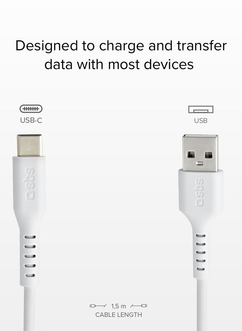 SBS كابل بيانات السفر USB 2.0 إلى Type C للهواتف الذكية، طول 1.5 متر، اللون الأبيض مناسب لأجهزة Apple وSamsung وHuawei وXiaomi وLG وغيرها. - Image 3