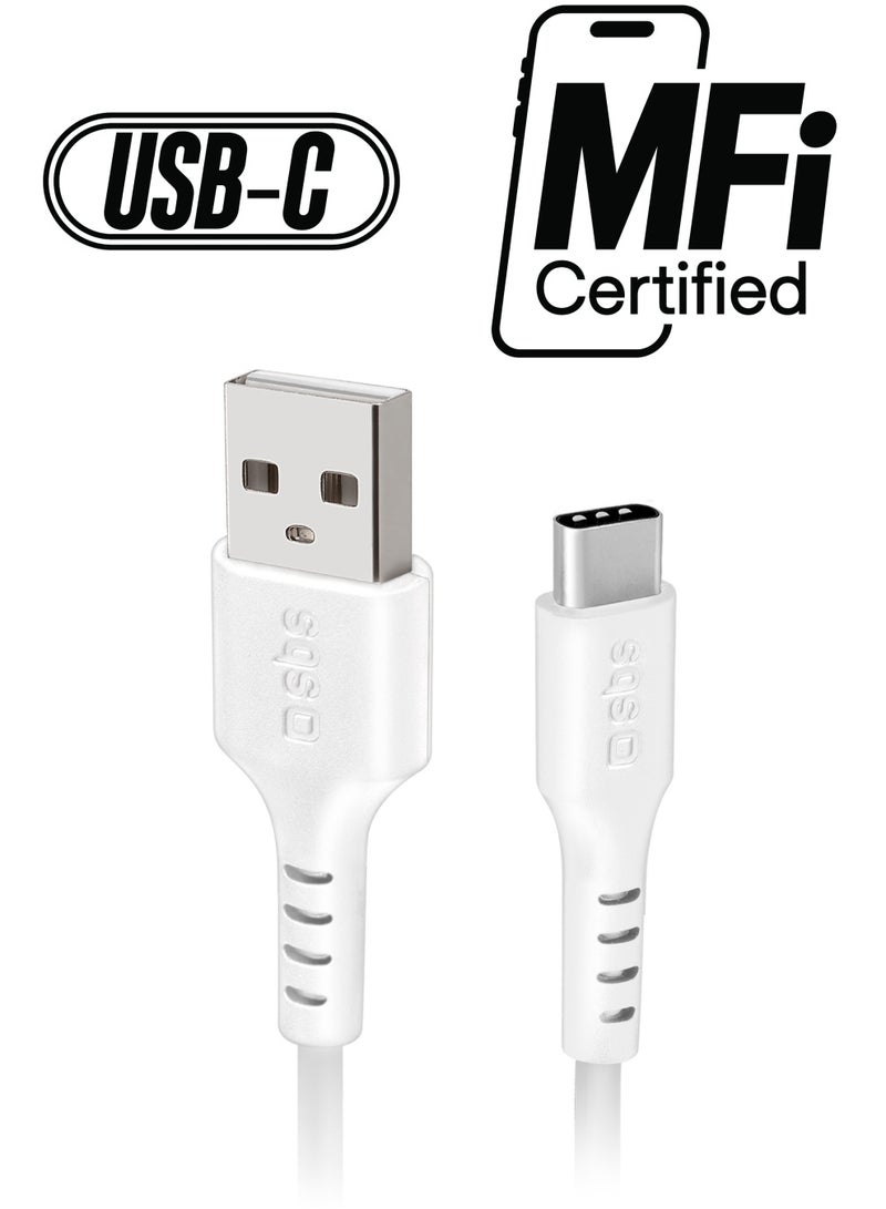 SBS كابل بيانات السفر USB 2.0 إلى Type C للهواتف الذكية، طول 1.5 متر، اللون الأبيض مناسب لأجهزة Apple وSamsung وHuawei وXiaomi وLG وغيرها. - Image 1