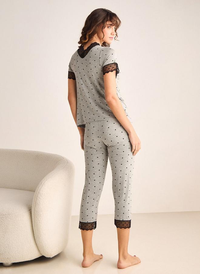 سبلاش فيڤ طقم بيجامة وبلوزة من الدانتيل بنقاط البولكا - Image 3