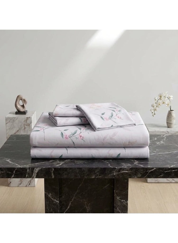 Lavish 150 GSM Microfiber King Flat Bed Sheet Set (3-Piece) - Artistic Watercolor Lilac Flora, 270x250 CM - Image 4
