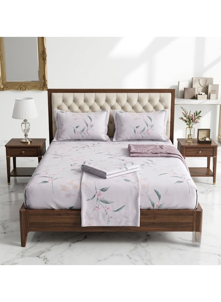 Lavish 150 GSM Microfiber King Flat Bed Sheet Set (3-Piece) - Artistic Watercolor Lilac Flora, 270x250 CM - Image 2