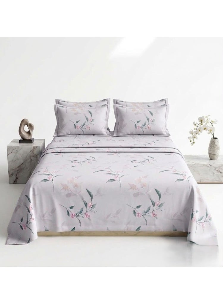 Lavish 150 GSM Microfiber King Flat Bed Sheet Set (3-Piece) - Artistic Watercolor Lilac Flora, 270x250 CM - Image 1