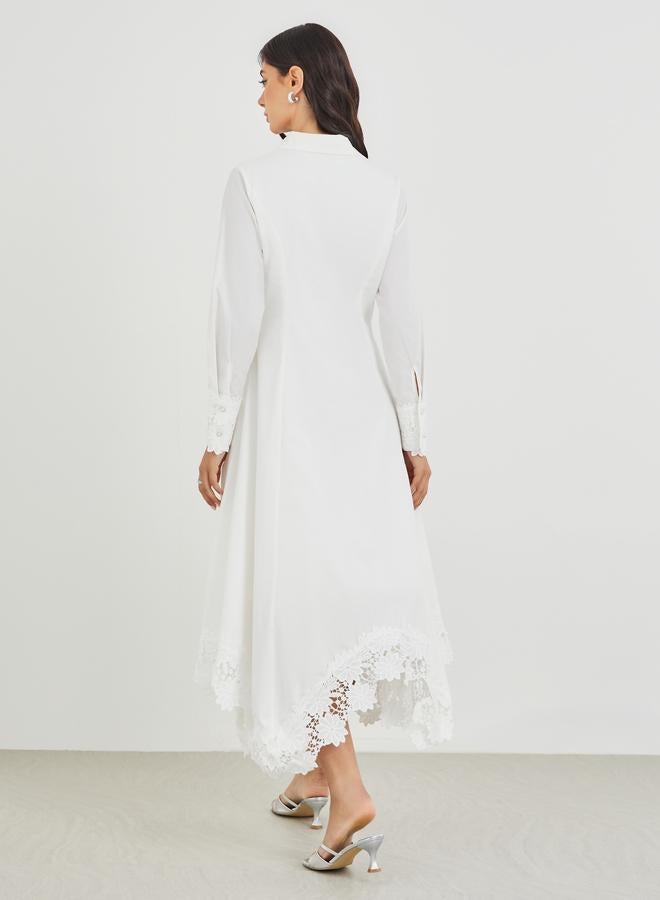 Styli Solid Lace Insert Long Sleeves Shirt Midi Dress - Image 5