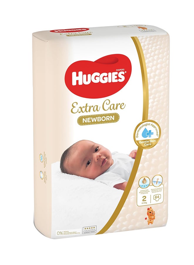 HUGGIES Extra Care Diapers Newborn Size 2 (4-6kg) 64 Diapers - Image 2