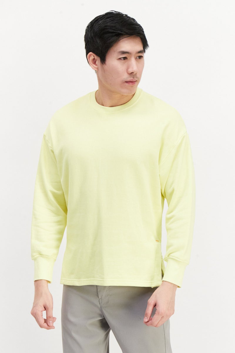TRIBE OF 6 Men Crew Neck Long Sleeve Plain Sweatshirt, Yellow - Image 1