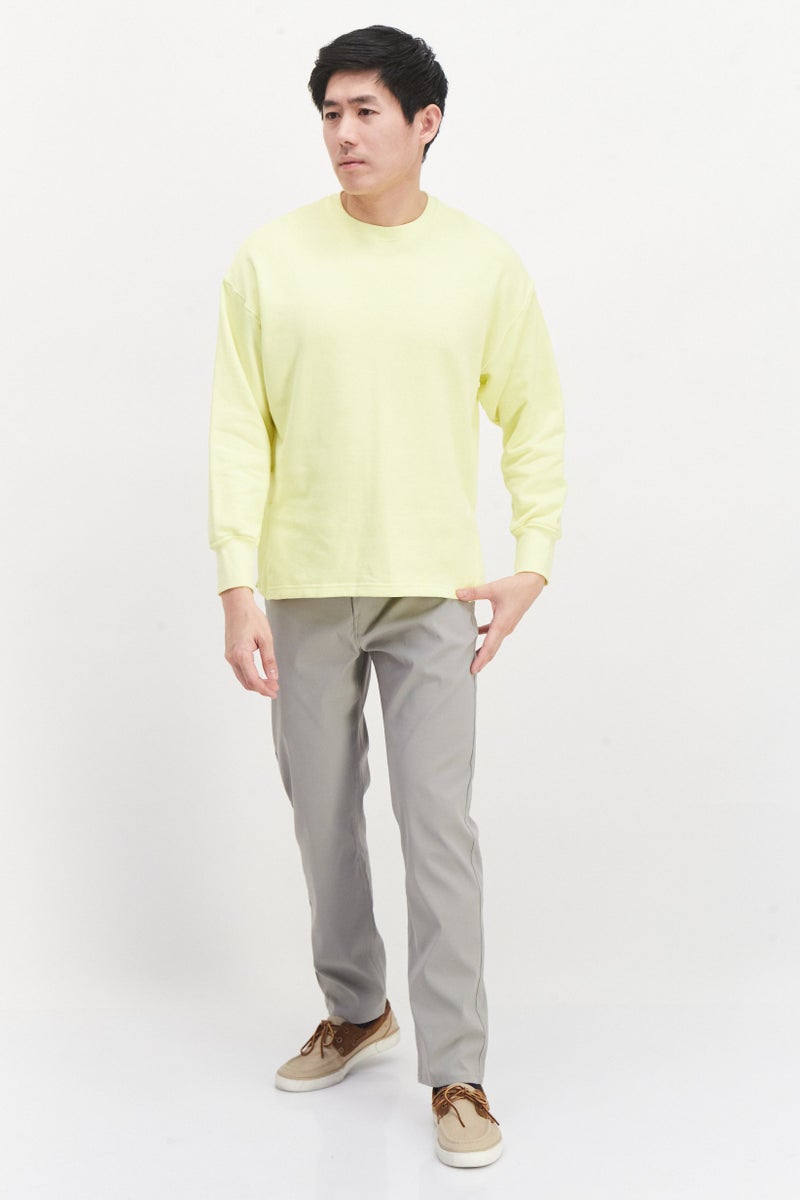 TRIBE OF 6 Men Crew Neck Long Sleeve Plain Sweatshirt, Yellow - Image 4