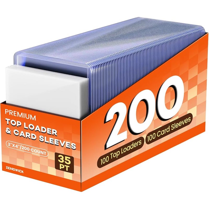 ZENOWICK 200 Card Sleeves Top Loaders for Cards, 3 x 4 Hard Plastic Toploaders, Baseball Card Protectors, Trading Card Holder for Football Sports Cards (100 Toploaders + 100 Penny Sleeves) - Image 1