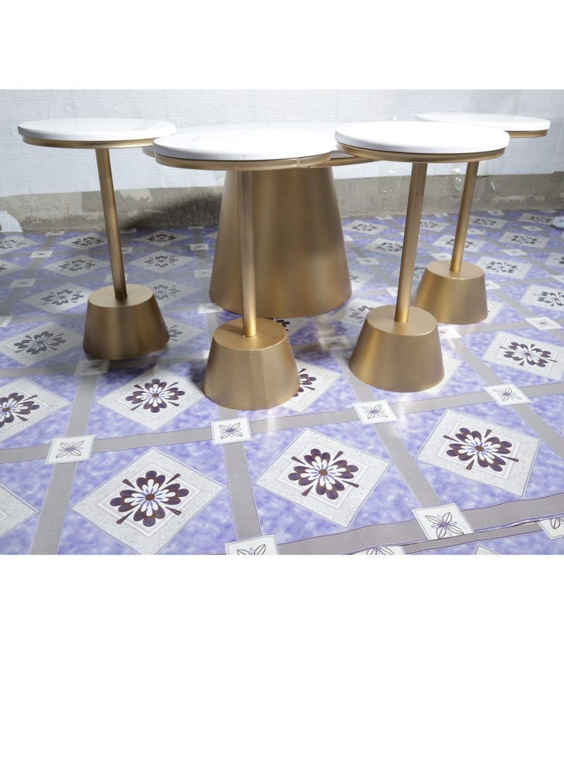 5-Piece Round Coffee Table Set White Wood Top Iron Legs - Image 2