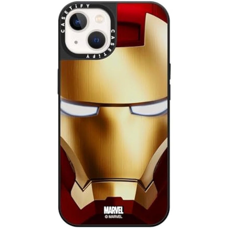 Casetify Mirror iPhone 13 Case 【Iron Man Co-Lab/Reflective / 4.9ft Drop Protection/Compatible with Magsafe】 - Iron Man Hero Mask - Silver on Black - Image 1
