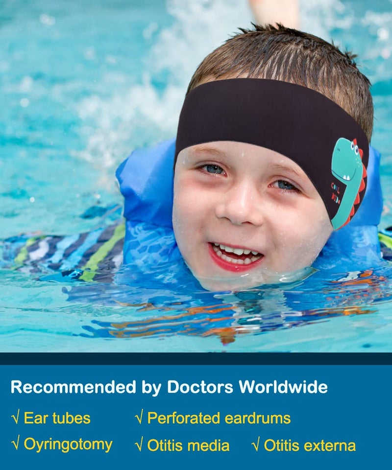 MoKo Swimming Headband for Kids, Cute Swinmmers Headband Ear Band for Kids Keep Water Out Waterproof Ear Protection Band for Bathing Swimming Ear Band, M Size - Light Blue & Shark - Image 2