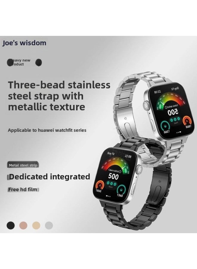 لساعة Huawei Watch Fit3 Strap Smart Fit321 سوار معصم معدني ثلاثي بديل من الفولاذ المقاوم للصدأ - اللون: معدن ثلاثة فولاذ [ذهبي وردي] - ينطبق: سوار Huawei Fit3 - Image 2