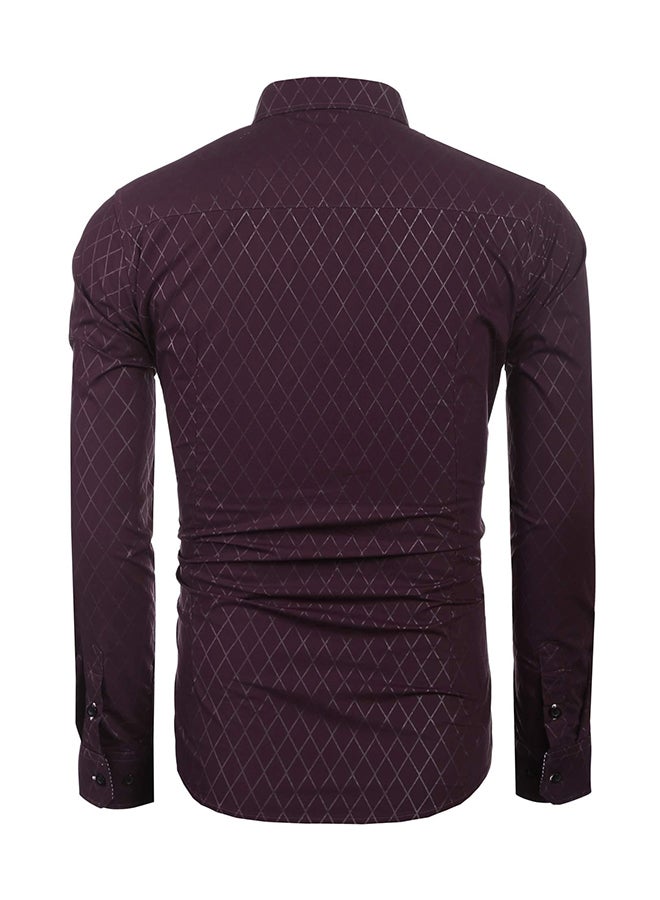 NIBEMINENT Men Fashion Slim Fit Turn Down Collar Long Sleeve Button Casual Shirts Wine Red - Image 2