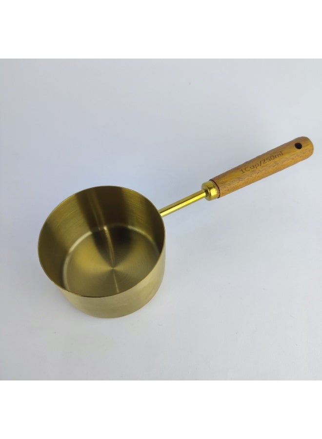 250 ml Gold Stainless Steel Measuring Spoon with Long Wooden Handle - Image 1