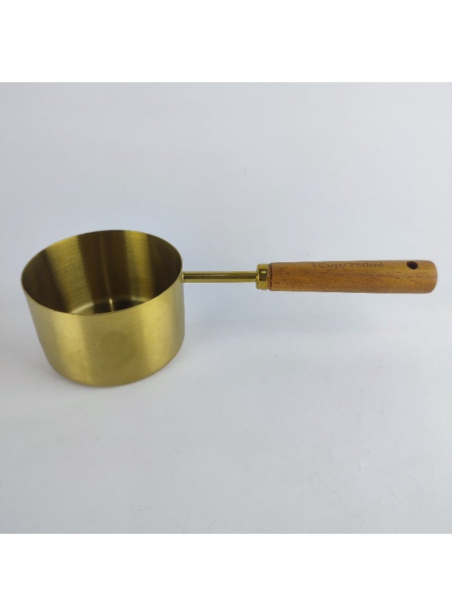 250 ml Gold Stainless Steel Measuring Spoon with Long Wooden Handle - Image 5